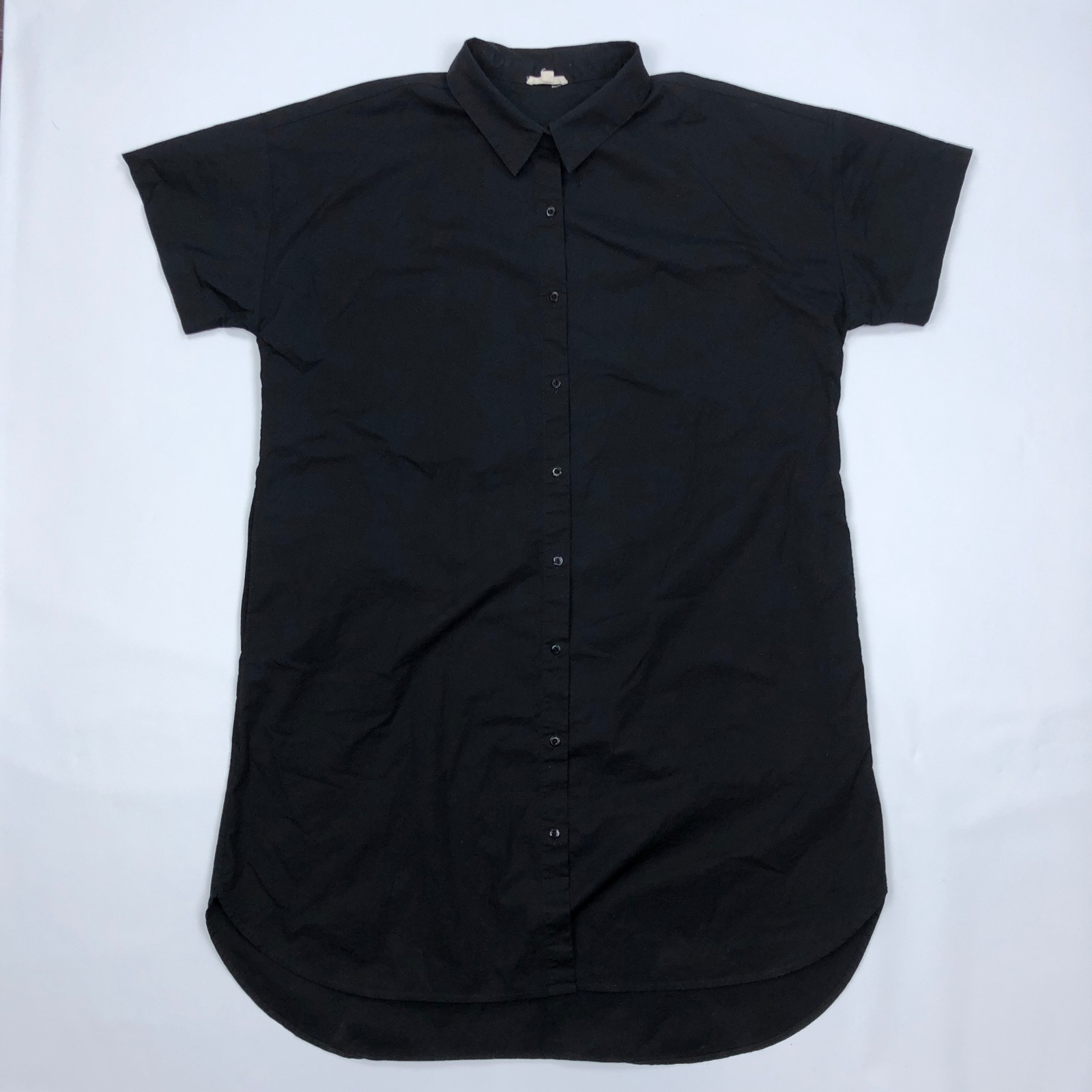 Eileen Fisher Womens Xl Black Organic Cotton Stretch Shirt Dress Pockets